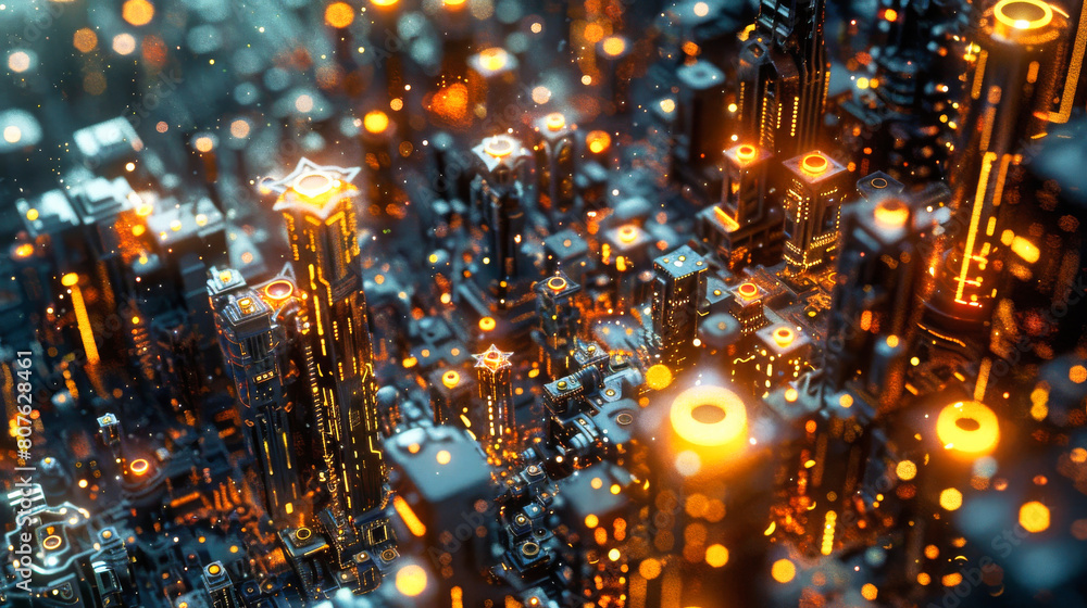 Poster generic intricate electronic elements in an abstract advanced technology composition