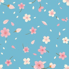 Seamless pattern of delicate cherry blossoms drifting on the breeze, representing the fleeting beauty of love, Generative AI