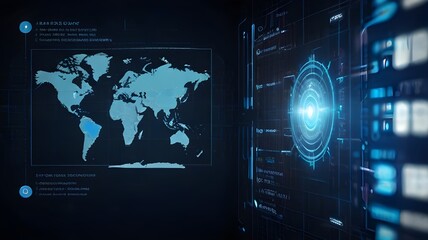 Blue digital user interface with intelligence and automatic machine learning language business hand background.