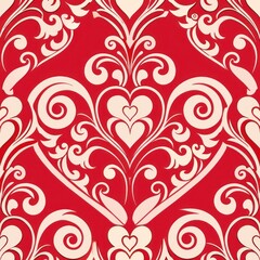 Seamless pattern of elegant damask prints in shades of red and gold, adding a touch of sophistication to your Valentine's Day gifts, Generative AI