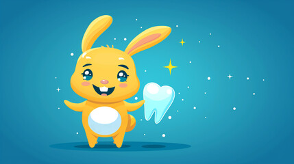 A cartoon rabbit holding a toothbrush and toothpaste