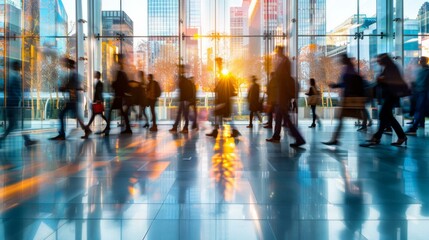 People walking in a busy city during rush hour. AI.
