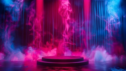 3D stage podium with red light spotlight and curtain for theater show. Concept Set Design, Stage Lighting, Theater Production, 3D Modeling, Red Carpet Event
