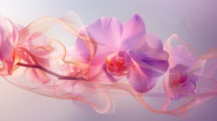 Abstract representation of orchid petals segmented and floating freely, using negative space to creatively explore the flowers delicate structure