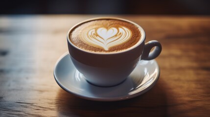 Obraz premium cup of latte with a delicate heart-shaped design crafted by the barista, 