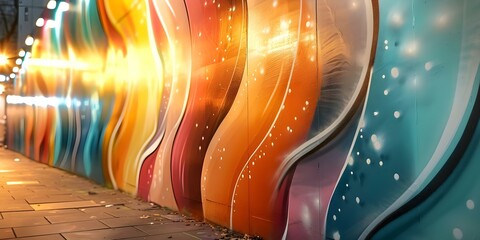 Immerse in lively city street art murals vibrant energy and colors. Concept City Street Art, Murals, Vibrant Energy, Colors, Lively Atmosphere - obrazy, fototapety, plakaty