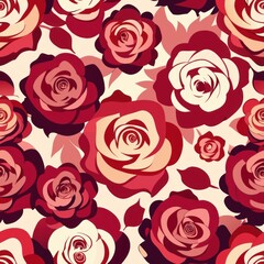 Seamless pattern of lush roses in full bloom, exuding beauty and romance in shades of crimson, pink, and white, Generative AI
