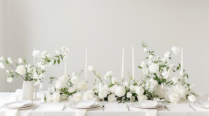 A beautifully designed wedding table arrangement featuring modern accents and minimalist decor, set...