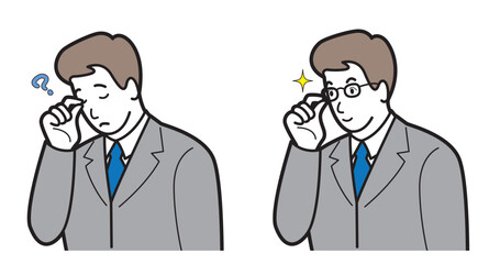 目が痛いビジネスマンのイラスト.