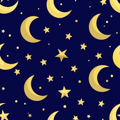 Naklejka premium Seamless pattern of shimmering stars and crescent moons against a midnight sky, symbolizing eternal love and romance, Generative AI