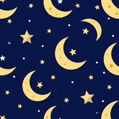 Naklejka premium Seamless pattern of shimmering stars and crescent moons against a midnight sky, symbolizing eternal love and romance, Generative AI