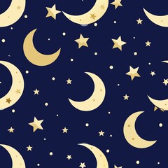 Naklejka premium Seamless pattern of shimmering stars and crescent moons against a midnight sky, symbolizing eternal love and romance, Generative AI