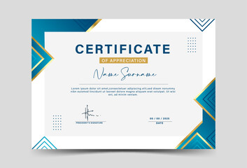 Modern certificate ,green and gold geometric effect achievement certificate template Vector blank design template	
