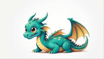 cute dragon on plain white background from Generative AI