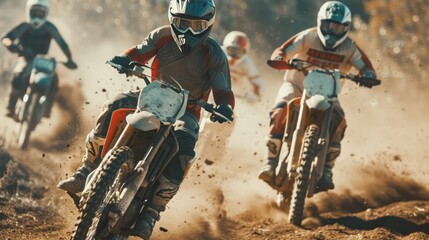   motocross race captured in a vintage film style, with a grainy texture, muted colors, and a nostalgic feel.  