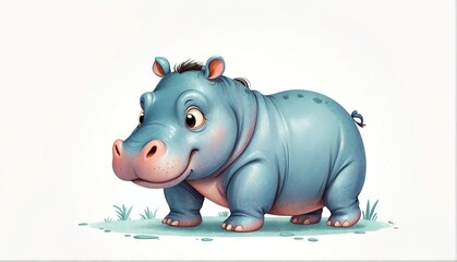 cute hippo on plain white background from Generative AI