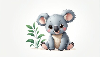 cute koala on plain white background from Generative AI