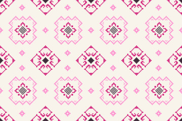 Pixel pattern ethnic oriental traditional. design fabric pattern textile African Indonesian,Indian, America seamless pattern. Aztec style abstract vector illustration for print clothing, texture, fabr