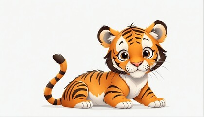 cute tiger cub on plain white background from Generative AI