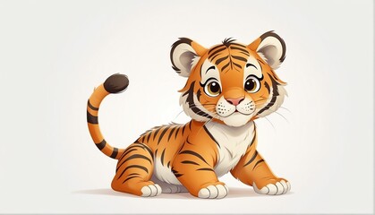 cute tiger cub on plain white background from Generative AI