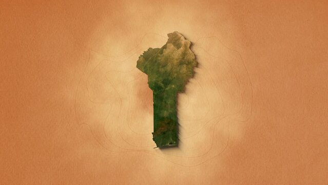 A realistic map Republic of Benin. Brown vintage background	
