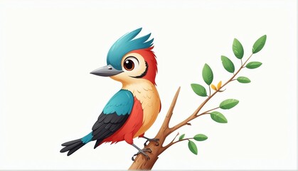 cute woodpecker bird on plain white background from Generative AI
