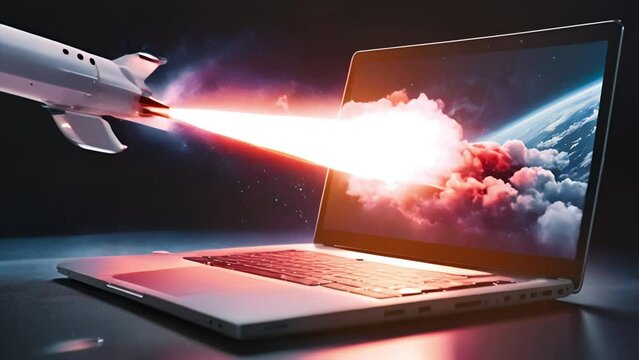 Rocket launching from laptop screen