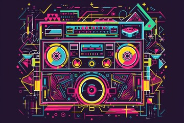 Obraz premium Geometric Neon Boombox with Abstract Elements