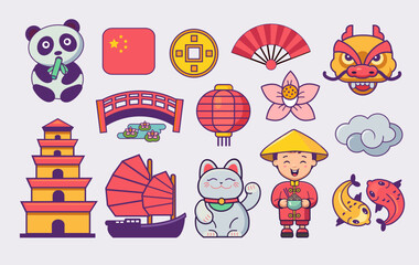 collection of chinese vector flat icons