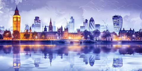 Customizable London buildings banner with changeable objects and background for projects. Concept London, Buildings, Customizable, Banner, Backgrounds - obrazy, fototapety, plakaty