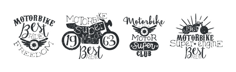Motorbike Label and Badges for Bikers Ride Club Vector Set