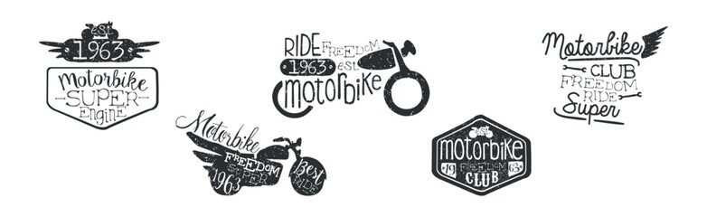 Motorbike Label and Badges for Bikers Ride Club Vector Set