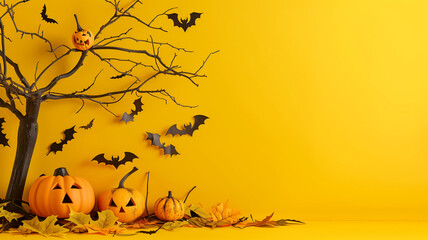 ハロウィンの飾りのイメージ オレンジ背景