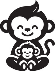 Smiling monkey with cute baby monkey vector illustration.