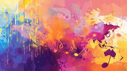 Fototapeta premium Vibrant Abstract Painting With Music Notes