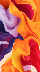 abstract curvy mobile phone background, Abstract wallpaper for mobile phone, smartphone. Curvy background with orange, purple, pink and red colors. Multi-colored curves.