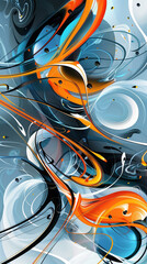 abstract curvy mobile phone background, Abstract wallpaper for mobile phone, smartphone. Curvy background with orange, blue, grey and black colors. Multi-colored curves.