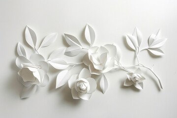 Sophisticated White 3D Floral Leaves Against White - Modern Art, Simplicity in Design, Wedding Themes