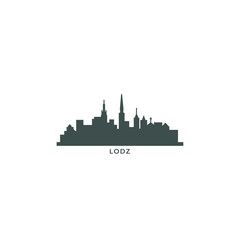 Lodz cityscape skyline city panorama vector flat modern logo icon. Poland town emblem idea with landmarks and building silhouettes. Isolated black graphic