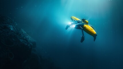 Fototapeta na wymiar an autonomous underwater vehicle (AUV) exploring the depths of the ocean abyss