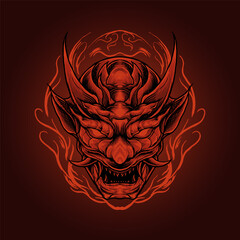 Oni red devil japan mask vector illustration