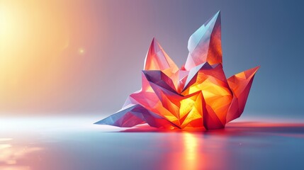 An abstract origami icon with colorful 3D shapes isolated on a white background