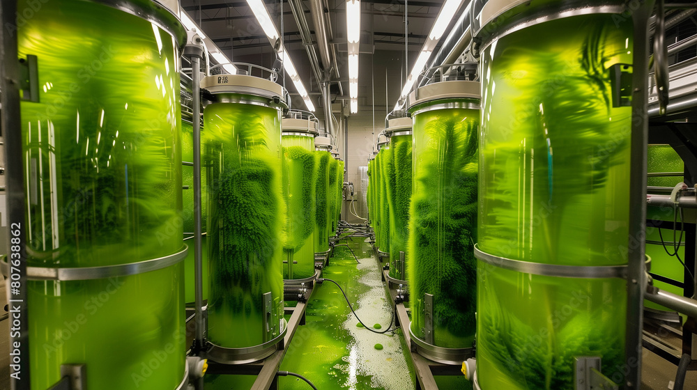 Aufkleber a row of green tanks with a green liquid inside. the tanks are lined up in a row and are all the sam