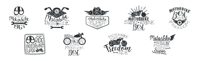 Motorbike Label and Badges for Bikers Ride Club Vector Set