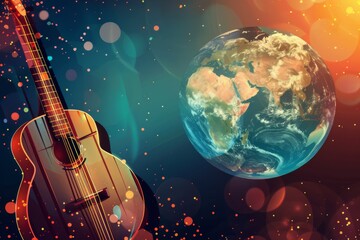 Naklejka premium Ukulele and Earth Background