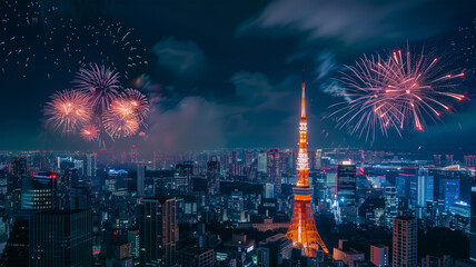 Obraz premium 東京の打ち上げ花火のイメージ