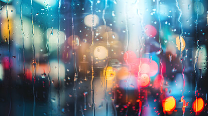 Rainy day in the city. Blurred bokeh background