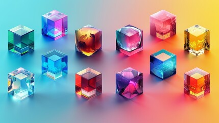 Modern abstract colorful geometric cube icons, logos