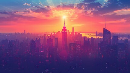 Modern illustration of New York city architecture, silhouette cityscape, skyscrapers, flat style