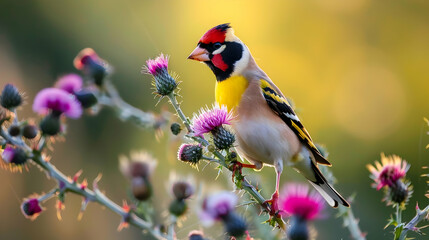 Very nice goldfinch sitting on a thistle